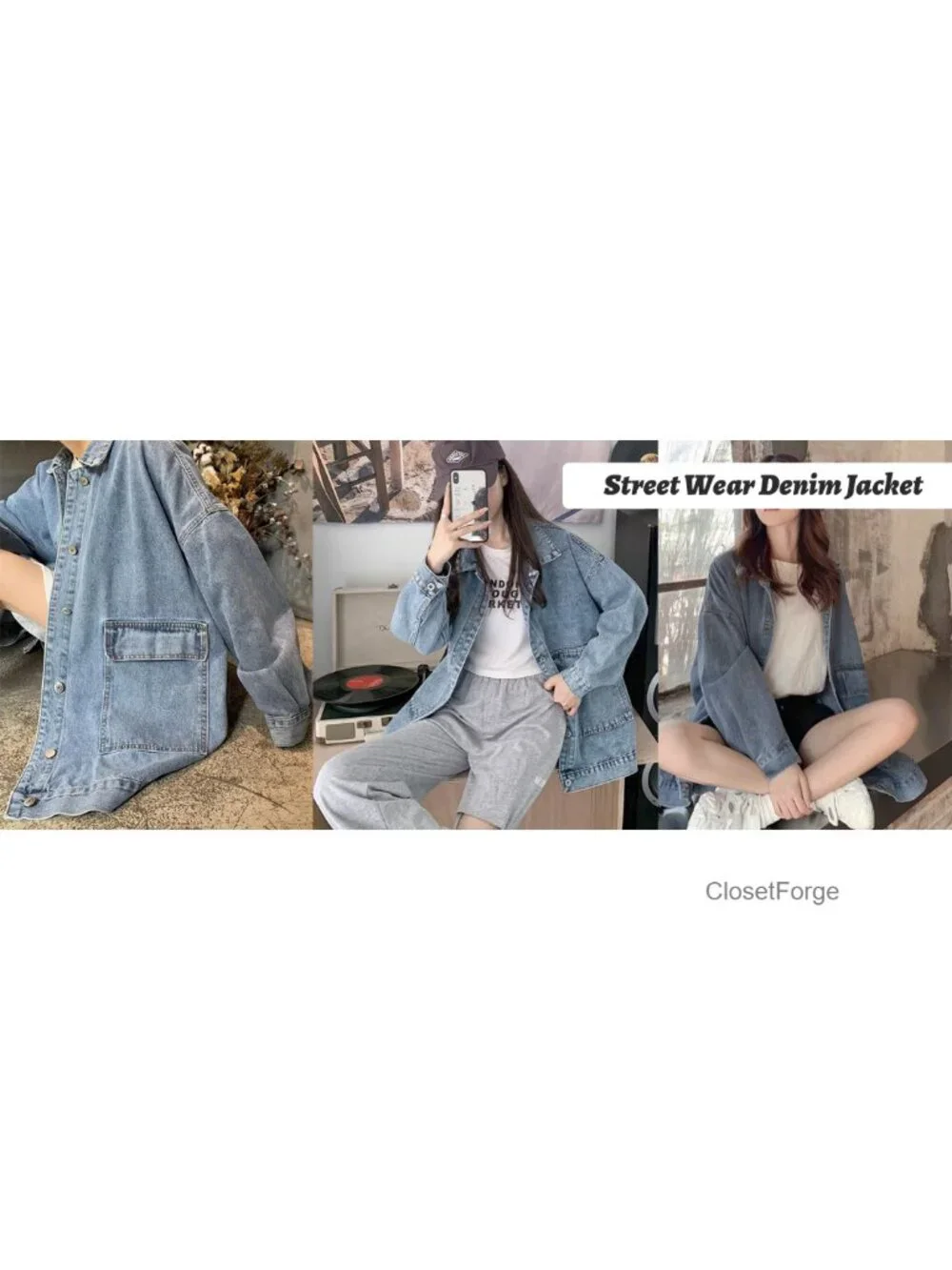 Vintage Distressed Oversized Denim Jacket Shacket Button Down Flap Pockets